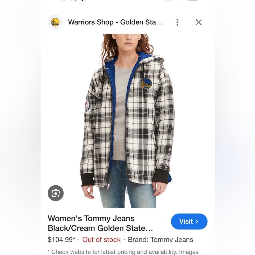 Women's Tommy Jeans Black/Cream Golden State Warriors Molly Flannel Full-Zip